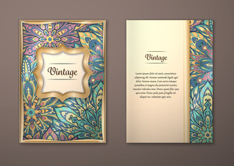 Vintage cards with Floral mandala pattern and ornaments.