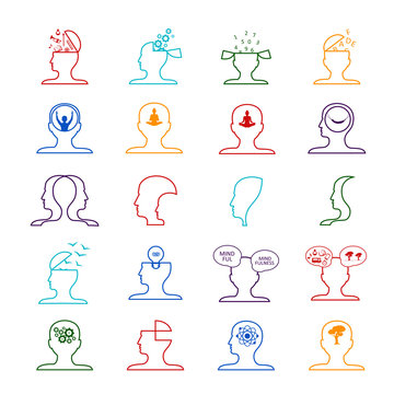 Mind Icons Set - Isolated On White Background - Vector Illustration, Graphic Design. For Web, Websites, Print, Presentation Templates, Mobile Applications And Promotional Materials 