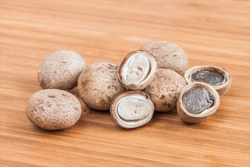 puffball mushroom on wooden table