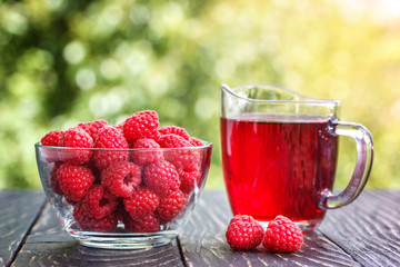 fresh raspberries and raspberry juice