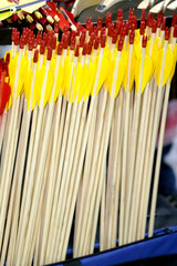 Wooden archery arrows with plastic nocks