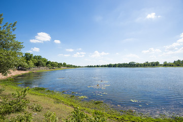 Reservoir with blue sky