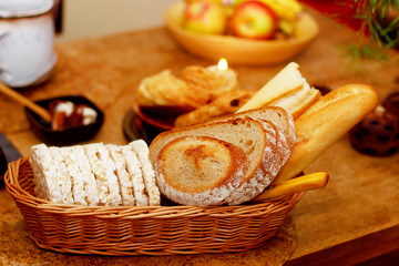 beautiful breakfast arrangement with morning cereals, in brown tones.