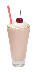 cherry milkshake with whipped cream isolated