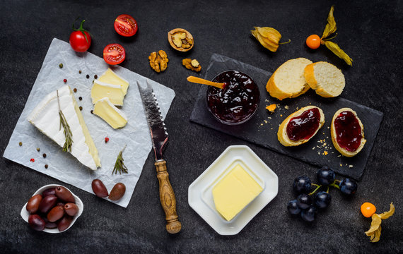 Brie Cheese with Jam, Bread and Butter
