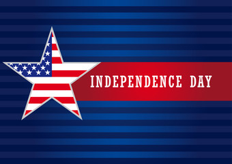 Independence Day USA star banner. Happy independence day USA vector background template with star in national flag colors and text "Independence Day" on red ribbon