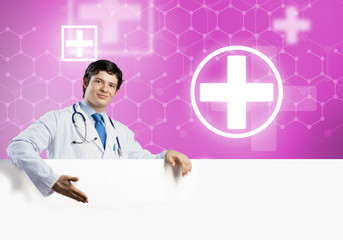 Doctor with banner