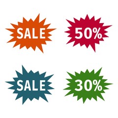 Sale sign. Discount icon  for trade. Set. Used as: flyer / sticker / poster / promo sticker / banner. Vector illustration.