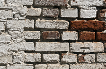 Old damaged brick wall texture.
