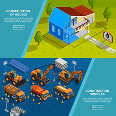 Construction Vehicles Isometric Banners 