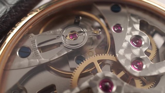 Macro dolly video of wrist watch mechanism