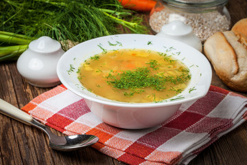 Soup with buckwheat and vegetables.
