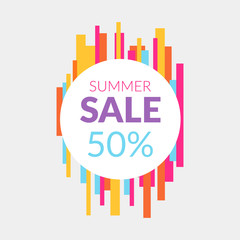 Summer Sale Stylish Vector Banner with Color Geometry Lines on Background. 
Template can be Used for Banners and Ads.