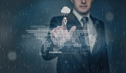 Businessman checks weather forecast.