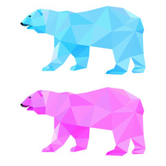 Abstract polygonal polar bear set painted in imaginary colors.