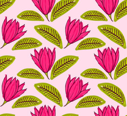 Big pink flower with green leaf