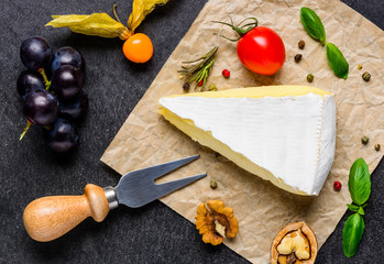 Grapes, Brie Cheese and Cheese Fork