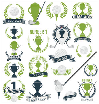 Golf and golfing sport design elements collection