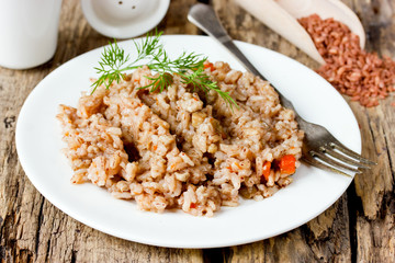 Delicious and healthy pilaf of medium-grain red matta (devzira)