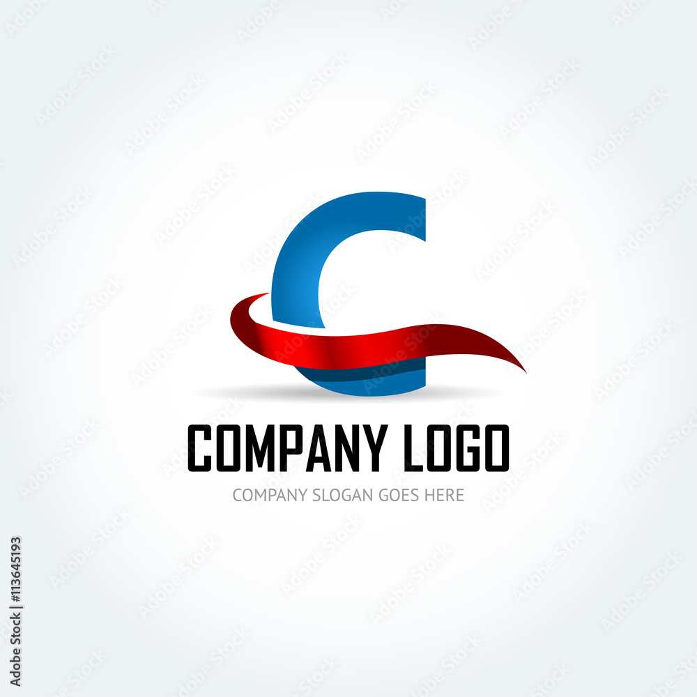 Fototapete blue letter c with red ribbon logo icon design template elements - illustration. letter c logo icon 