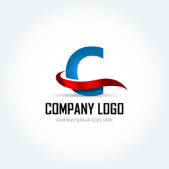Blue Letter C with red ribbon logo icon design template elements - Illustration. Letter C logo icon design - vector sign. Isolated vector illustration.