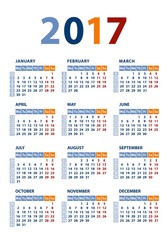 Calendar 2017 vector template