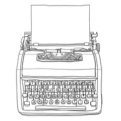 vintage  typewriter with paper cute art illustration