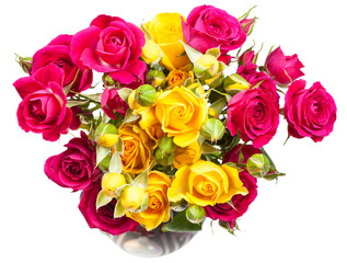 pink and yellow rose spray flowers in vase