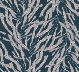 Kelp seaweed gray on blue with texture
