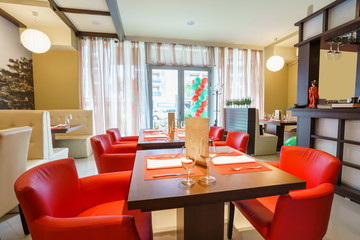 Interior of a chain sushi restaurant