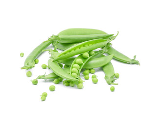 Fresh green pea pod on white background