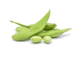 Fresh green soybeans on white background