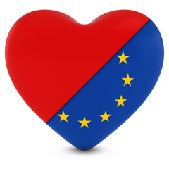 Red Heart Mixed with European Union Flag Heart - 3D Illustration
