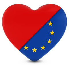 Red Heart Mixed with European Union Flag Heart - 3D Illustration