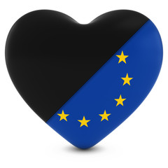 Black Mourning Heart Mixed with European Union Flag Heart - 3D Illustration