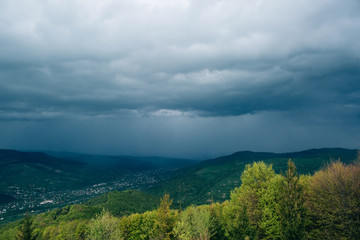 Rain in mountains, thunderstorm, dark clouds