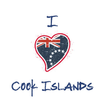 Cook Islander flag patriotic t-shirt design. Heart-shaped national flag of the Cook Islands on a white background. Vector illustration.