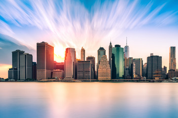 Fototapeta na wymiar Financial District at sunset, in New York City