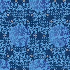 Blue pattern Oriental motif of circles and lines