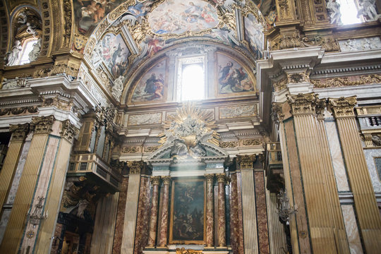 ROME, ITALY - APRIL 8, 2016: Interior of the San Marcello al Corso church, 18th century