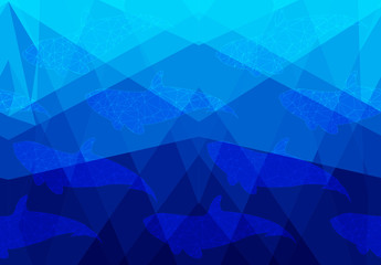 Low poly fish white net on low poly sea