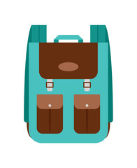 Blue school bag with brown pockets