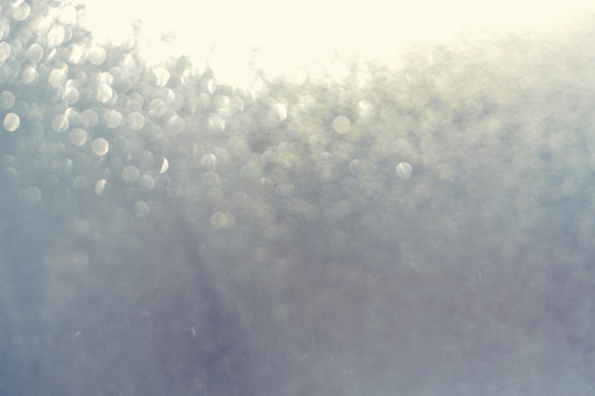 Frost on fogged window background. Defocused closeup bokeh 