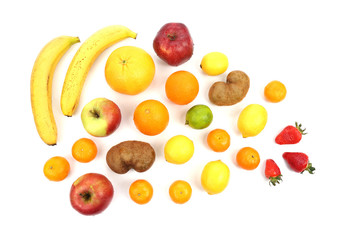 big set of different fruits on white background