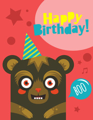 Monster party card design. Happy birthday vector illustration with zombie animal. Can be used for notebook, notepad cover design. 