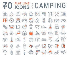 Naklejka premium Set Vector Flat Line Icons Camping