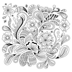 Abstract floral background  in doodle style.  Cover, wrapper. Coloring page