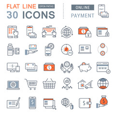 Set Vector Flat Line Icons Online Payment