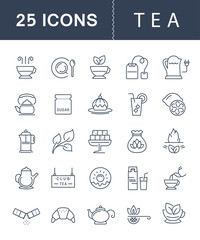 Set Vector Flat Line Icons Tea