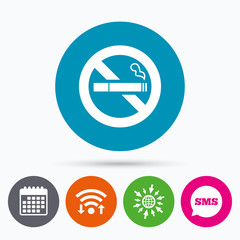 No Smoking sign icon. Cigarette symbol.